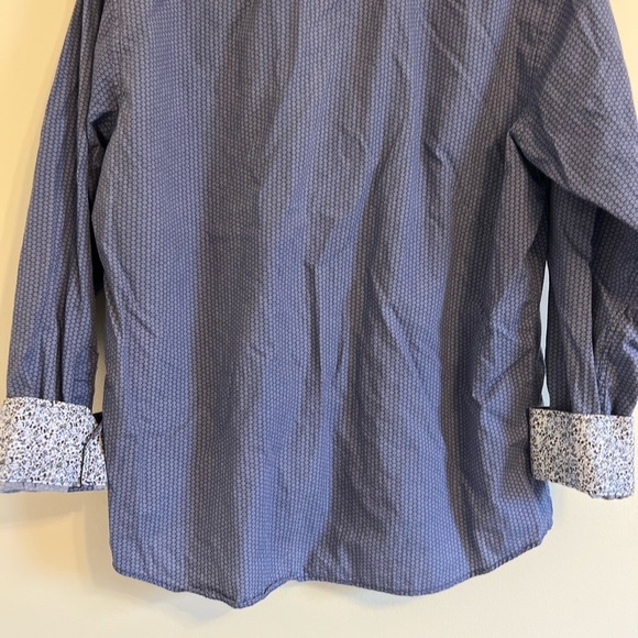 Egara Mens Button Down Shirt XL Blue Print LongSleeve Cotton Floral Reverse Cuff - Picture 12 of 15